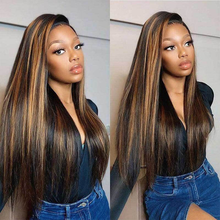 180% density 1B/30 Highlight straight wig, 13x4 HD lace front human hair