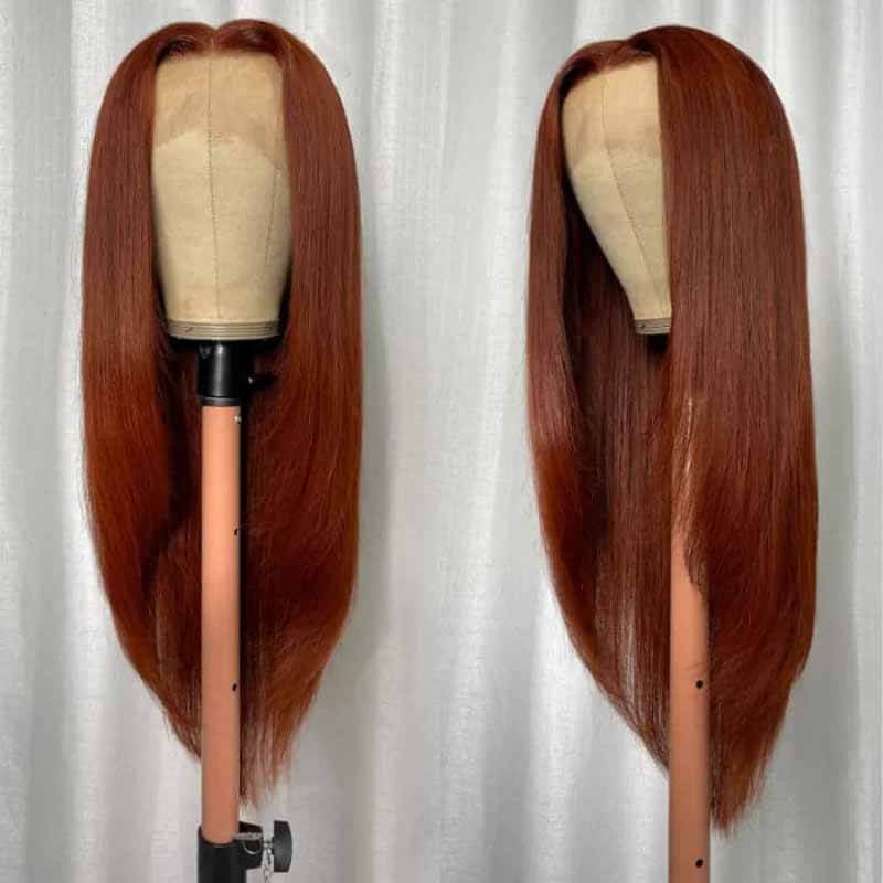 180% density #33 Reddish Brown straight wig, 13x4 4x4 HD lace front closure