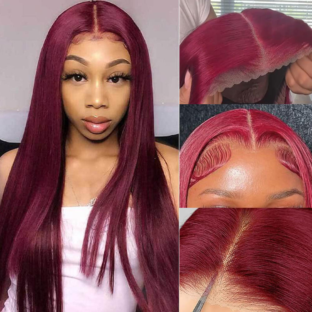 180% density 99J Straight human hair wig, pre-cut glueless lace closure, beginner friendly