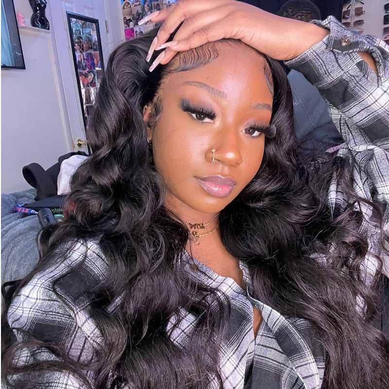 180% density Body Wave human hair wig, HD transparent lace, natural hairline