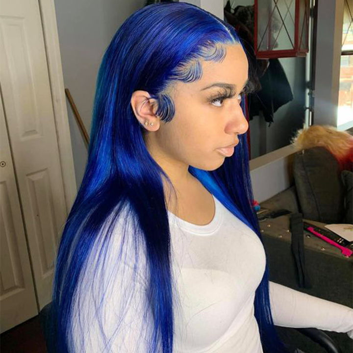 180% density Body Wave wig, Blue color, 13x4 HD lace front