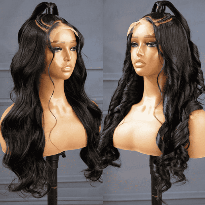 180% density Body Wave wig, Pre-styled Half Up Half Down, 13x6 lace