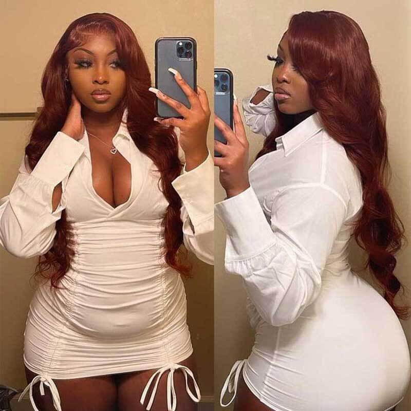 180% density Body Wave wig, Reddish Brown, 13x4 HD transparent lace