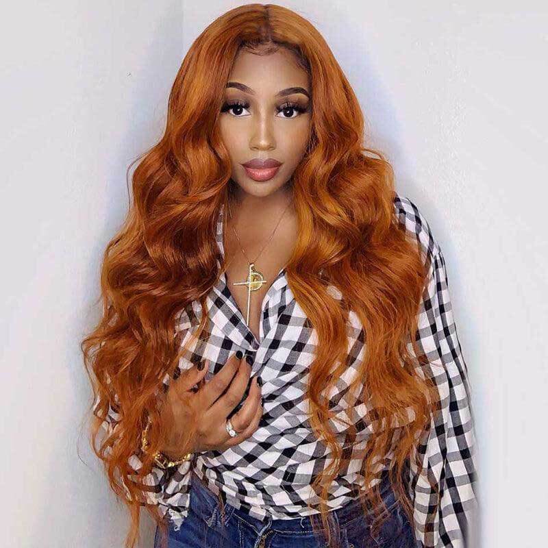 180% density Body Wave wig, Ginger color, 13x4 HD transparent lace