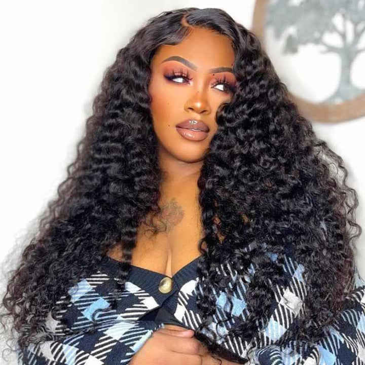180% density Deep Wave wig, 4x4 13x4 HD transparent lace, glueless human hair