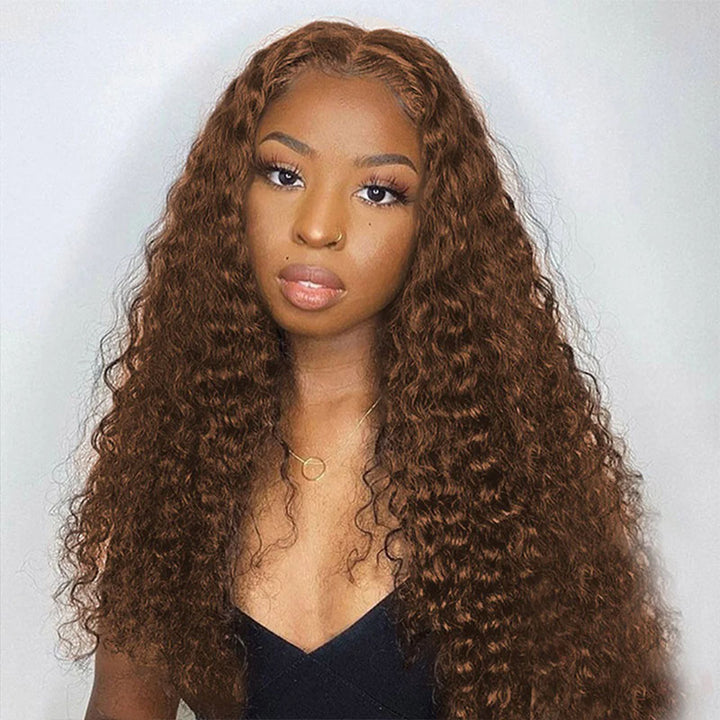180% density Deep Wave wig, Chocolate Brown glueless human hair, beginner friendly