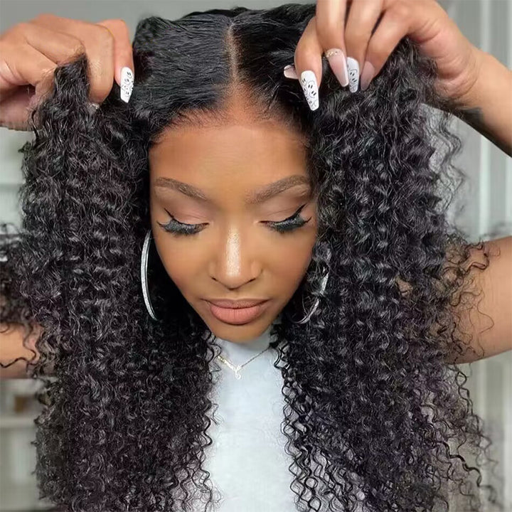 180% density Kinky Curly wig, pre-cut glueless human hair closure, beginner friendly
