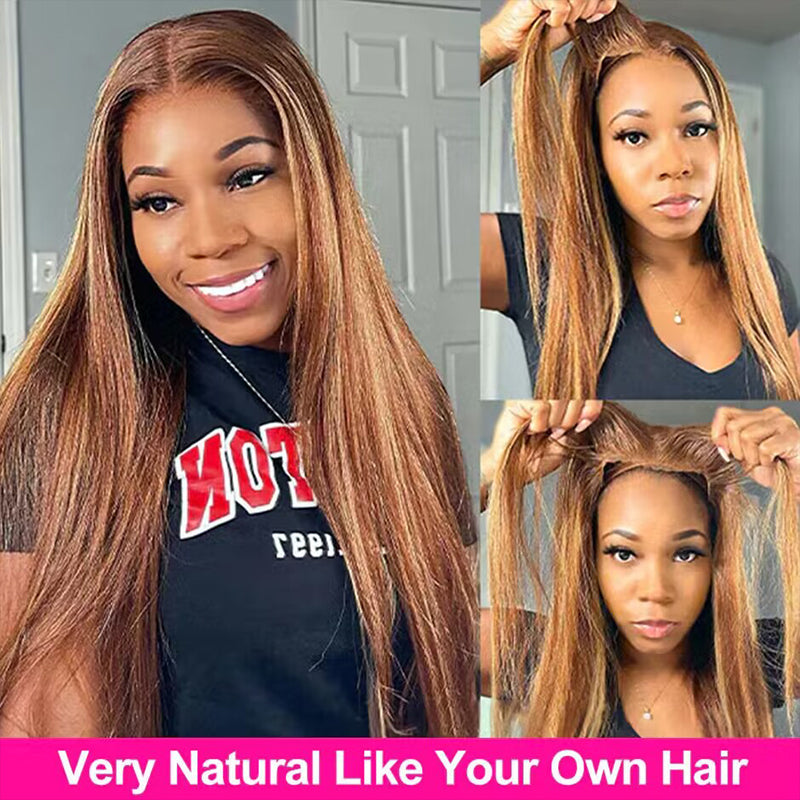 180% density P4/27 Highlight straight wig, Bye Bye Knots glueless human hair closure