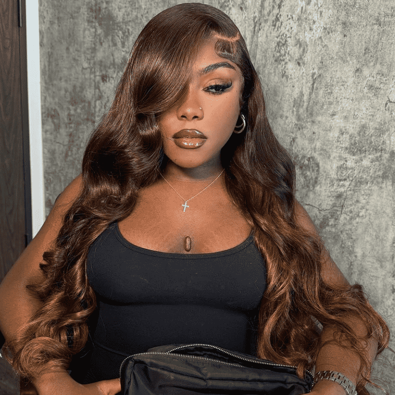 180% density chocolate brown Body Wave human hair, HD lace front wig