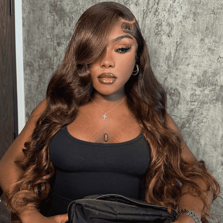 180% density chocolate brown Body Wave human hair, HD lace front wig