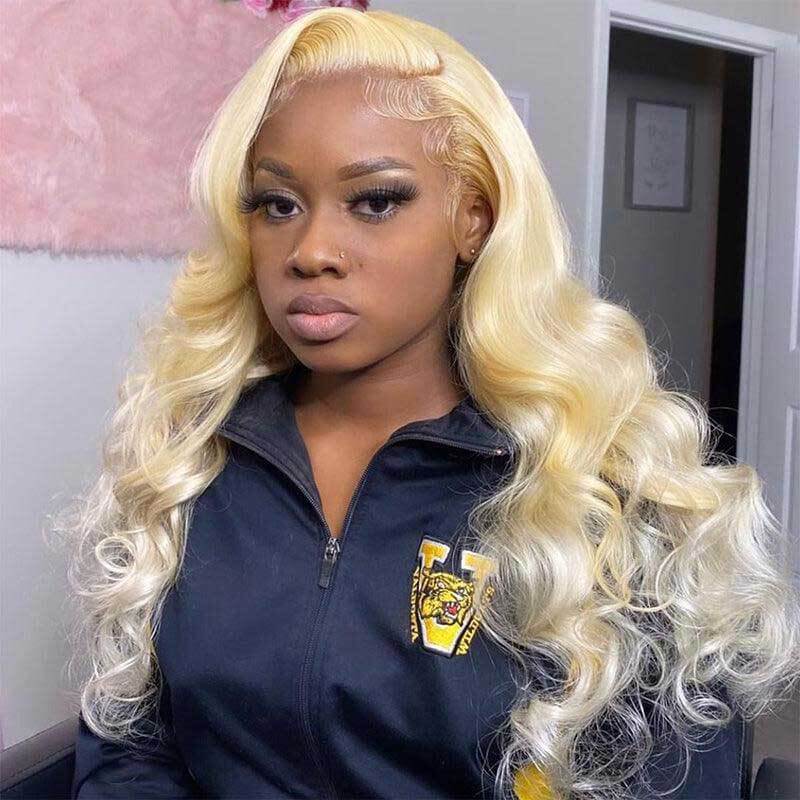180% density glueless wig, 613 Blonde Body Wave, 13x4 HD lace front