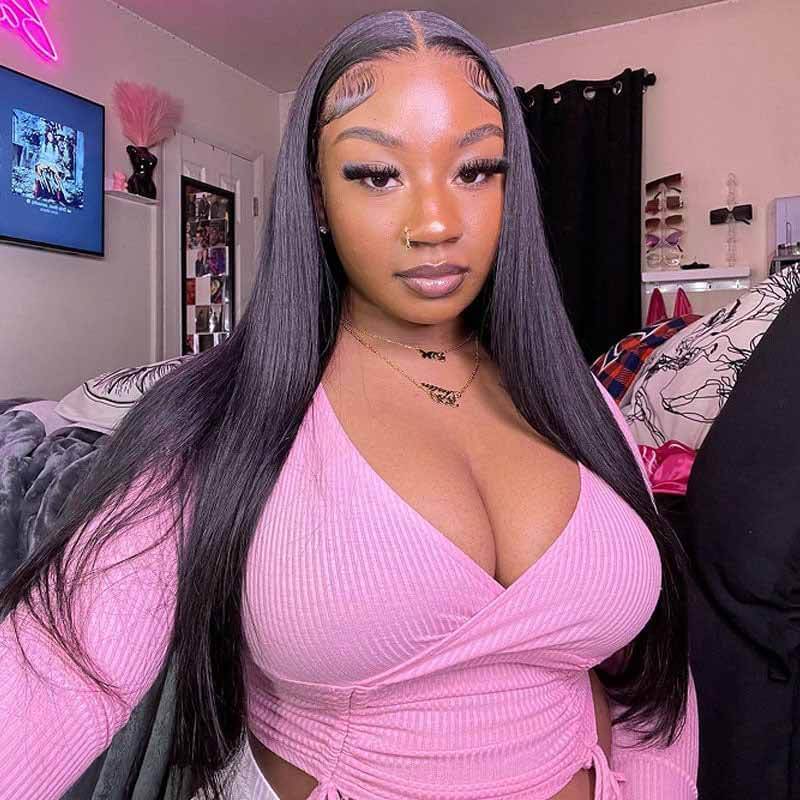 180% density straight human hair wig, 13x4 4x4 HD transparent lace front