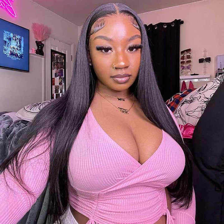 180% density straight human hair wig, 13x4 4x4 HD transparent lace front