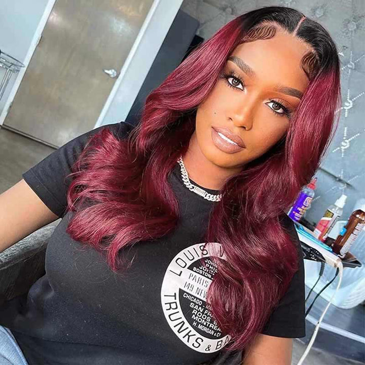 180% high density Body Wave wig, 1B/99J ombre, 13x4 HD lace