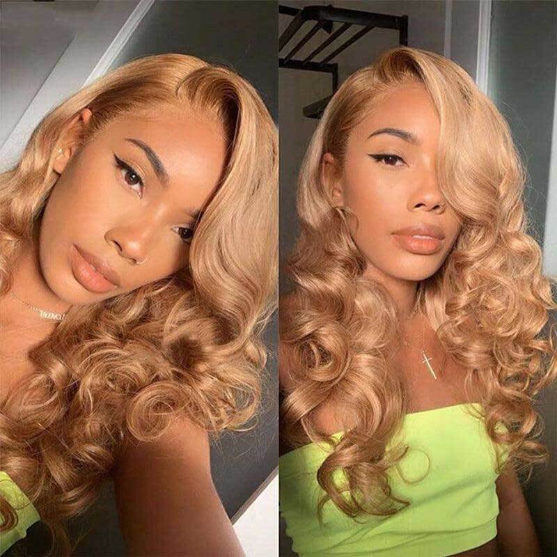 180% high density Body Wave wig, #27 Honey Blonde, 13x4 HD lace front
