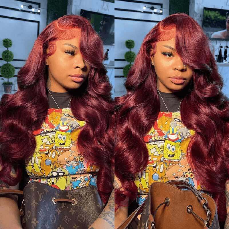 180% high density Body Wave wig, 99J Burgundy, 13x4 HD lace front