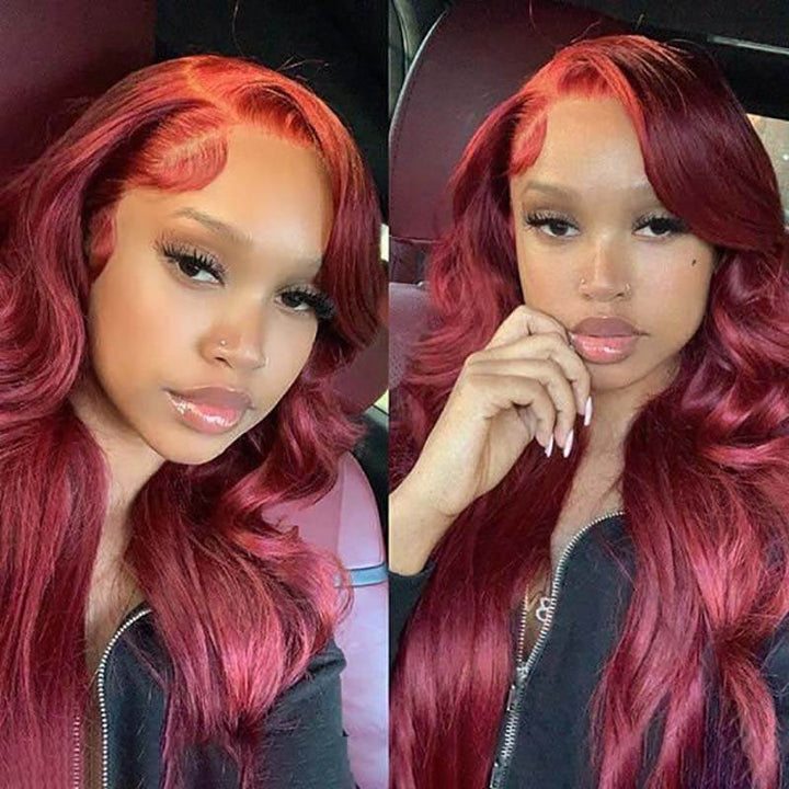 180% high density Body Wave wig, 99J Burgundy, 13x6 HD lace front