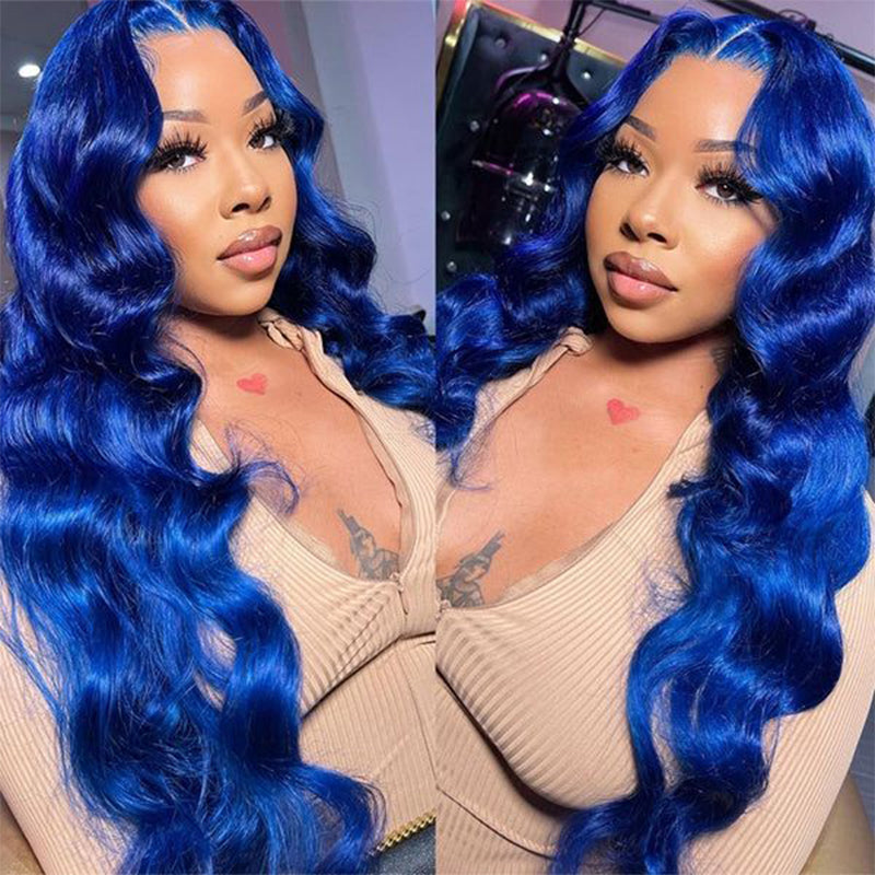 180% high density Body Wave wig, Blue color, 13x4 lace front