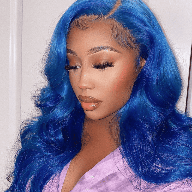 180% high density Body Wave wig, Blue color, 13x4 lace front
