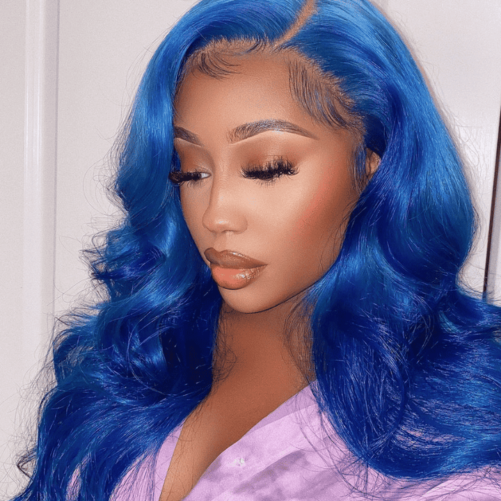 180% high density Body Wave wig, Blue color, 13x4 lace front
