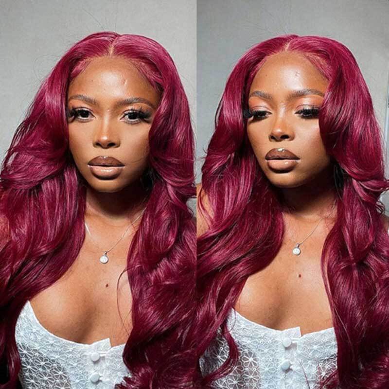 180% high density Body Wave wig, Burgundy, 13x4 glueless lace front