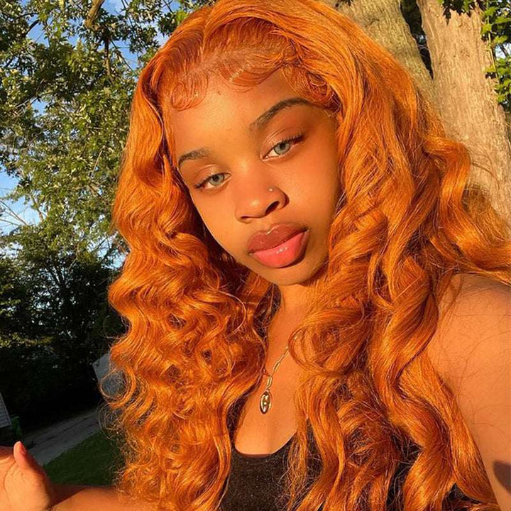 180% high density Body Wave wig, Ginger color, 13x4 glueless lace front