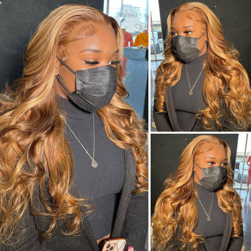 180% high density Body Wave wig, Honey Blonde #27, 13x6 HD lace front
