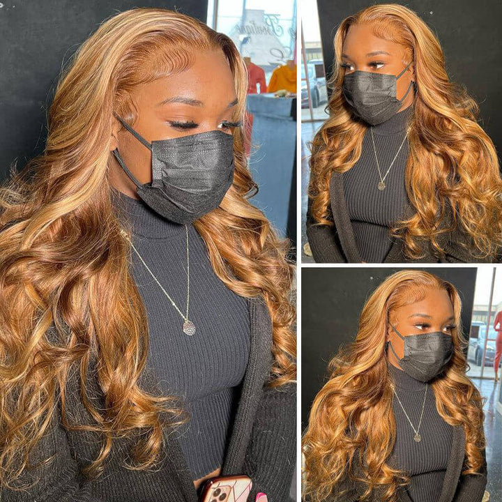 180% high density Body Wave wig, Honey Blonde #27, 13x6 HD lace front