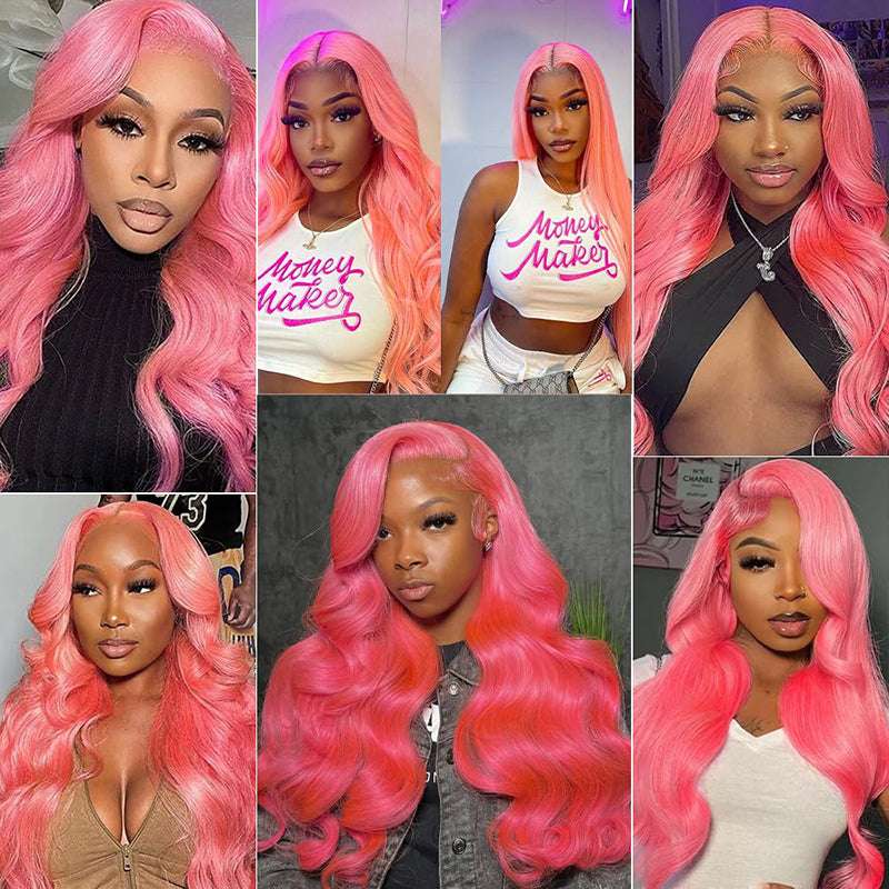 180% high density Body Wave wig, Pink color, 13x4 HD lace front