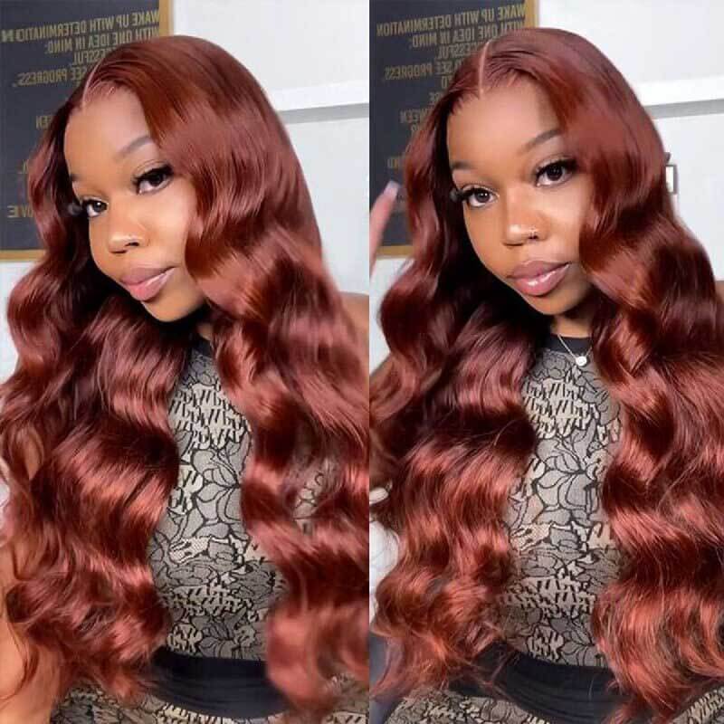 180% high density Body Wave wig, Reddish Brown, 13x4 glueless lace front