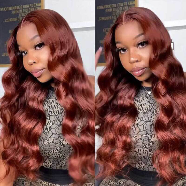 180% high density Body Wave wig, Reddish Brown, 13x4 glueless lace front