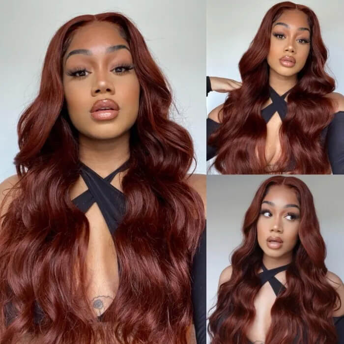 180% high density Body Wave wig, Reddish Brown #33, 13x4 HD lace front