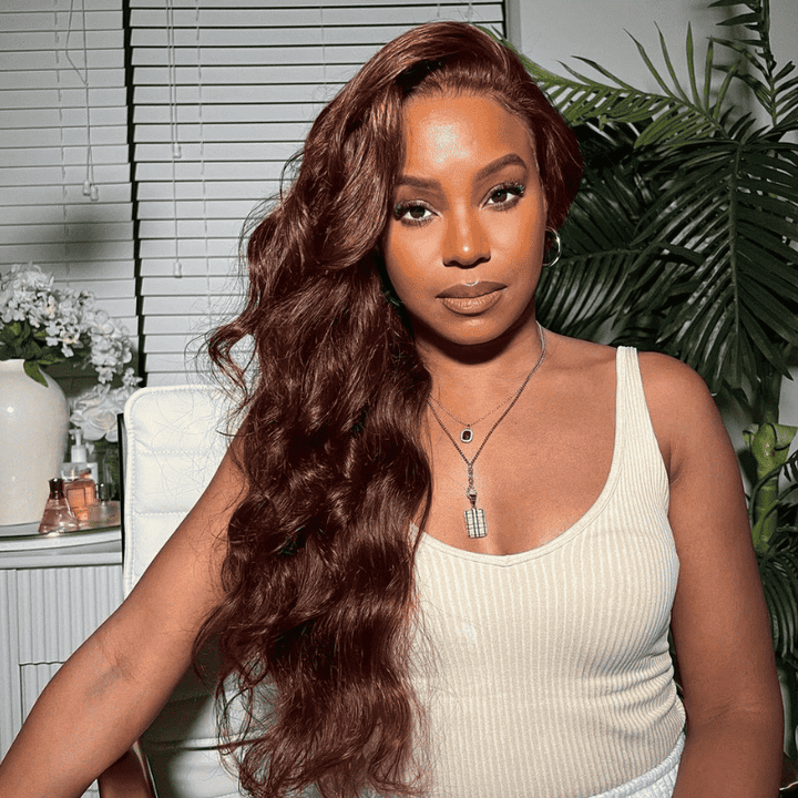 180% high density Body Wave wig, Reddish Brown #33, 13x6 HD lace front