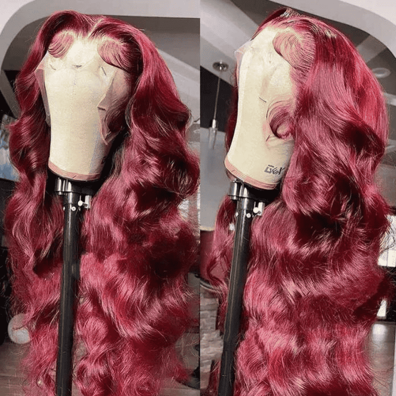 180% high density glueless wig, 99J Burgundy Body Wave, 13x4 lace