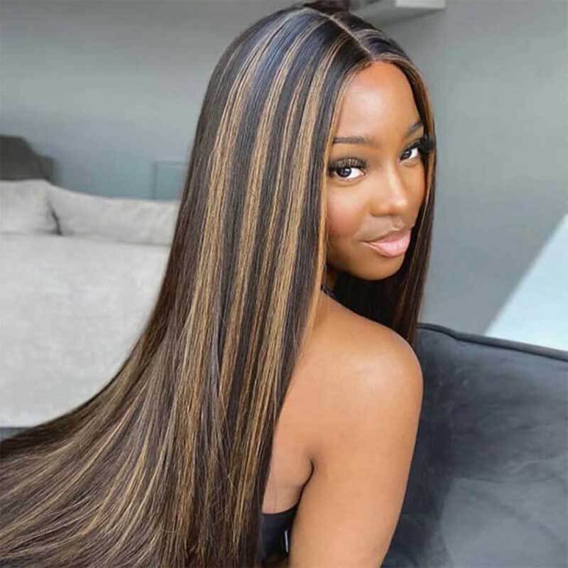 1B/30 Highlight Straight 13x4 glueless wig, HD transparent lace front