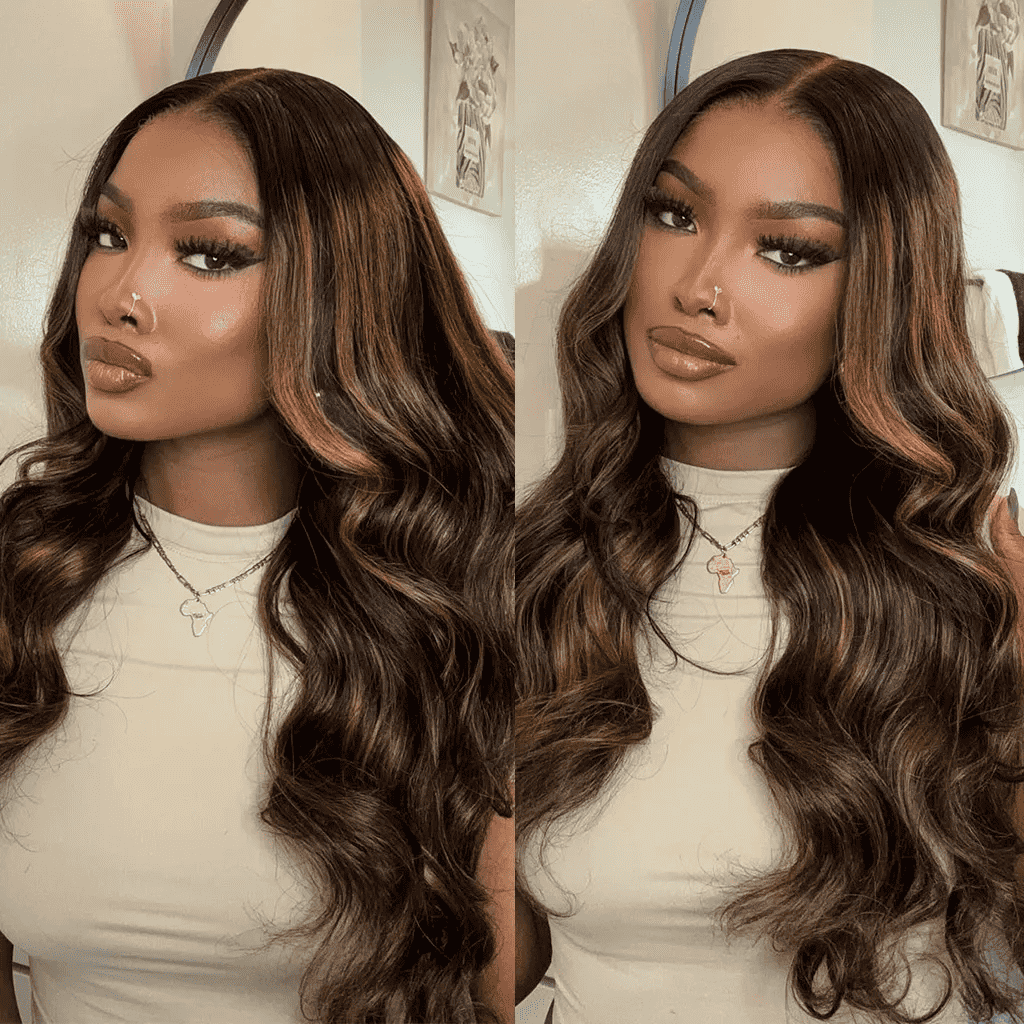 1B/30 Highlight human hair lace front wig, 13x6 HD transparent lace, glueless