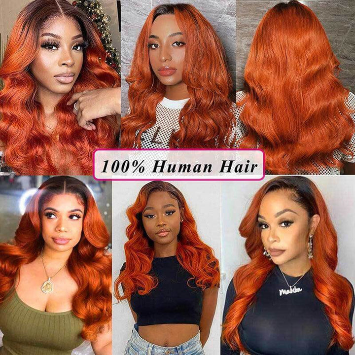 1B/Ginger Body Wave 13x4 glueless lace front wig, 180% density