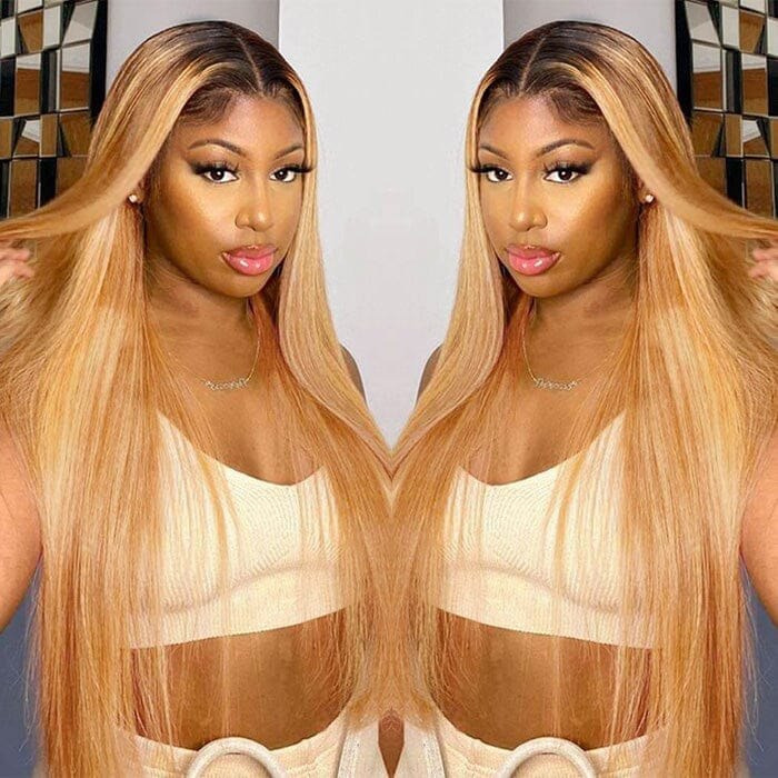 Aliglossy Two Tone 1B 27 250 Density Ombre Honey Blonde 1B 99J Red 13x4 Lace Front Human Hair Wigs