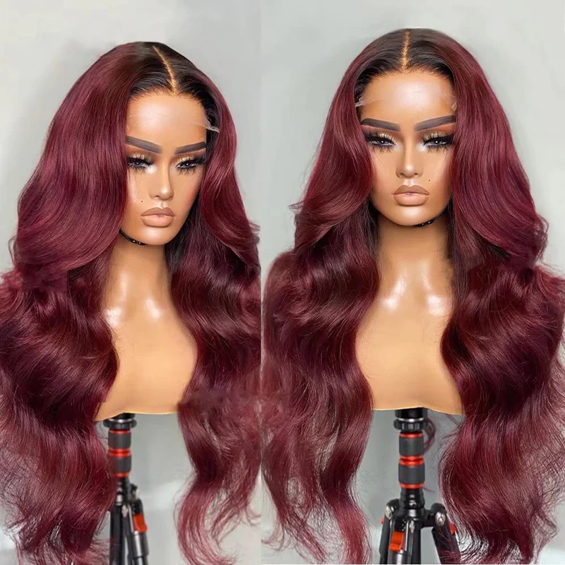 Aliglossy Two Tone 1B 27 250 Density Ombre Honey Blonde 1B 99J Red 13x4 Lace Front Human Hair Wigs