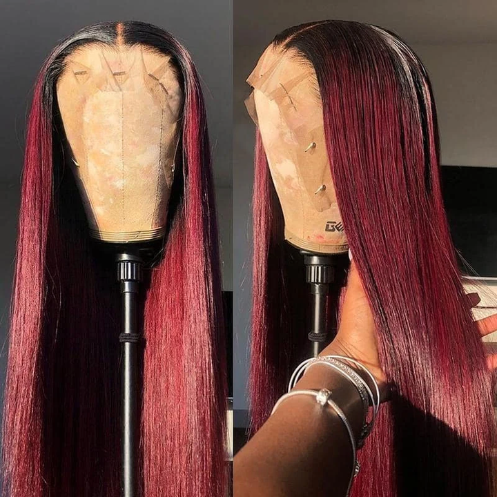 Aliglossy Two Tone 1B 27 250 Density Ombre Honey Blonde 1B 99J Red 13x4 Lace Front Human Hair Wigs