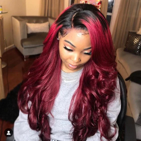 Aliglossy Two Tone 1B 27 250 Density Ombre Honey Blonde 1B 99J Red 13x4 Lace Front Human Hair Wigs