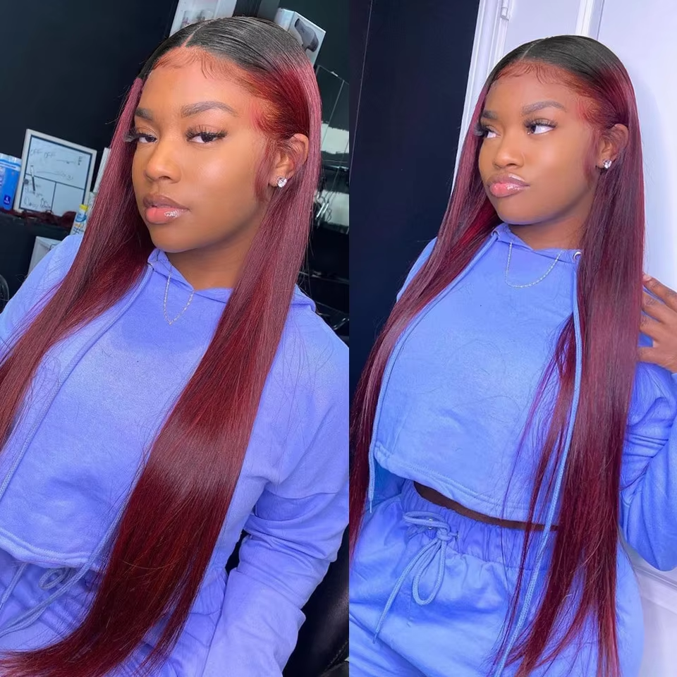 Aliglossy Two Tone 1B 27 250 Density Ombre Honey Blonde 1B 99J Red 13x4 Lace Front Human Hair Wigs