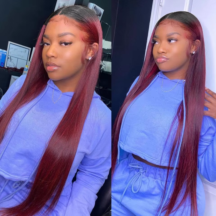 Aliglossy Two Tone 1B 27 250 Density Ombre Honey Blonde 1B 99J Red 13x4 Lace Front Human Hair Wigs