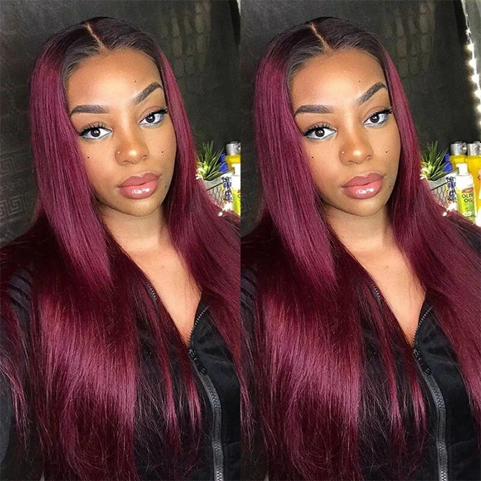 Aliglossy Two Tone 1B 27 250 Density Ombre Honey Blonde 1B 99J Red 13x4 Lace Front Human Hair Wigs