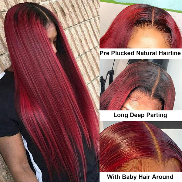 Aliglossy Two Tone 1B 27 250 Density Ombre Honey Blonde 1B 99J Red 13x4 Lace Front Human Hair Wigs