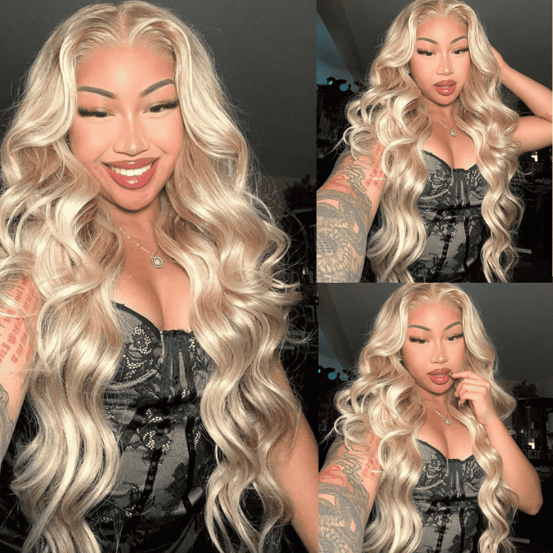 200% 250% Density Balayage Ash Blonde 13x4 lace front human hair wig