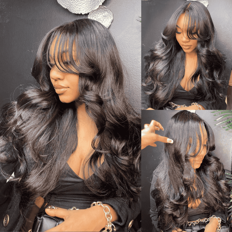200% 250% Density Body Wave 13x4 lace front wig with curtain bangs