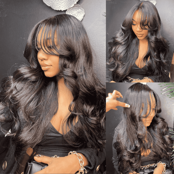 200% 250% Density Body Wave 13x4 lace front wig with curtain bangs