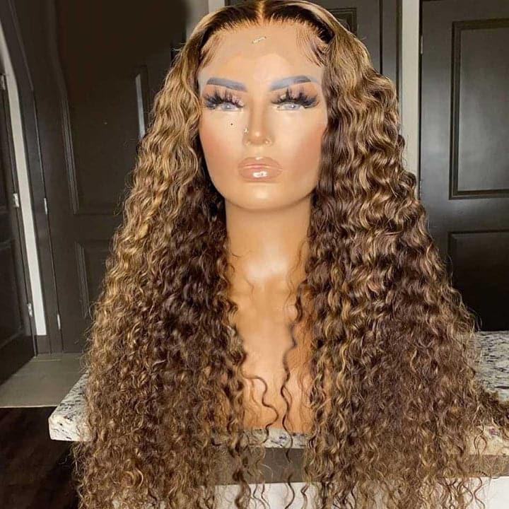 200% 250% Density Deep Wave human hair wig, 4/27 Highlight style