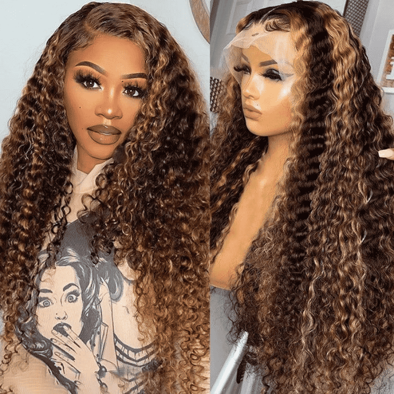 200% 250% Density Deep Wave wig, 4/27 Highlight HD transparent lace